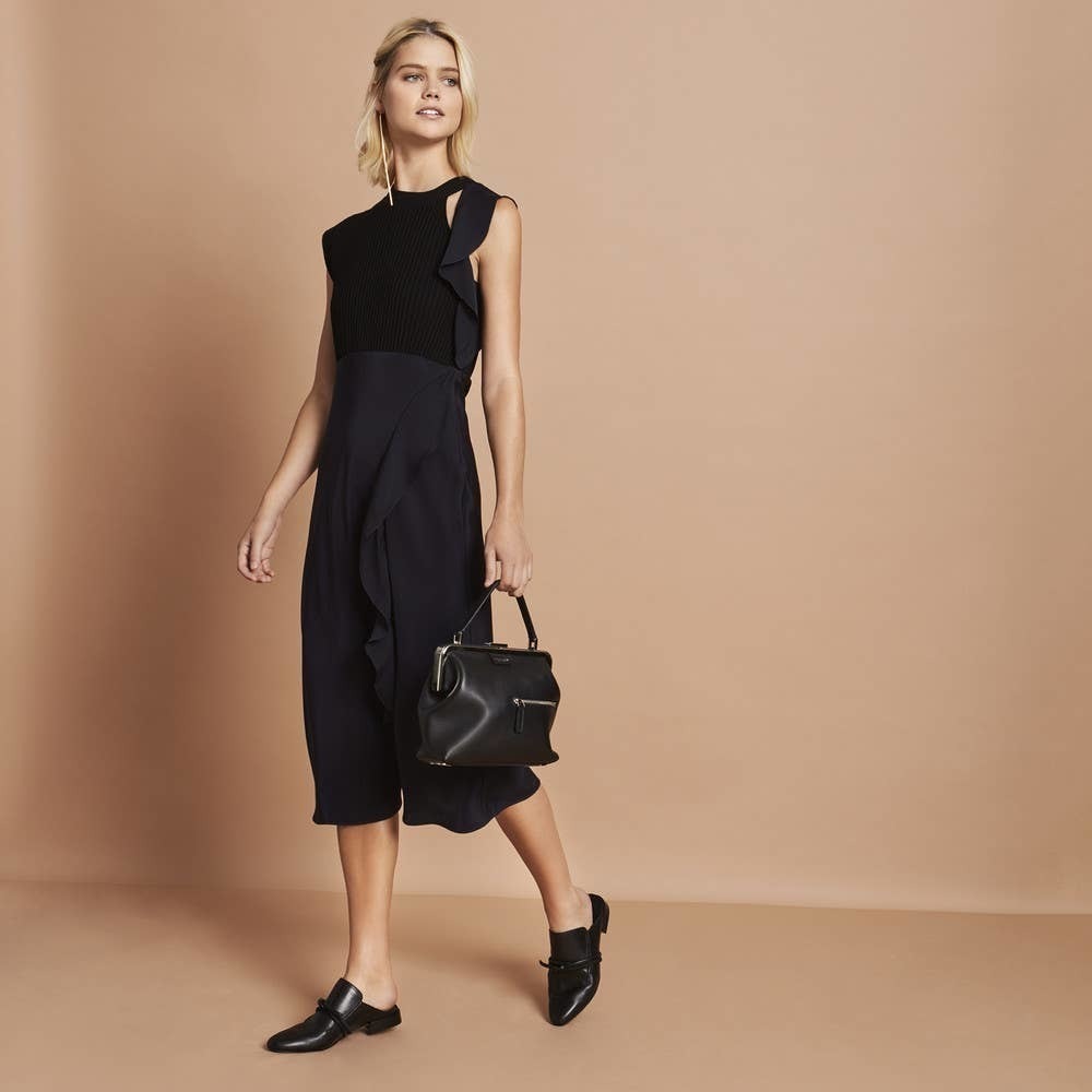 3.1 Phillip Lim Silk Ruffle Dress 6 Black Sleeveless